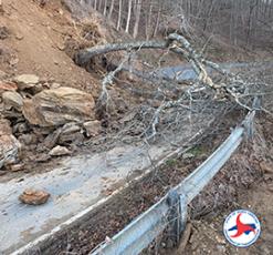 A landslide on NC28 and a tree blocks the road