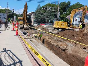 Work on boring under the railroad went on last week and this week as the town works on replacing the water and sewer lines under Everett Street.