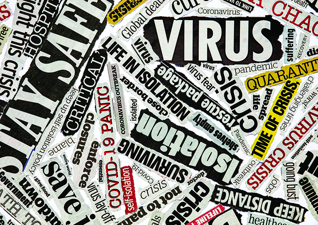 Newspaper clippings with virus headlines