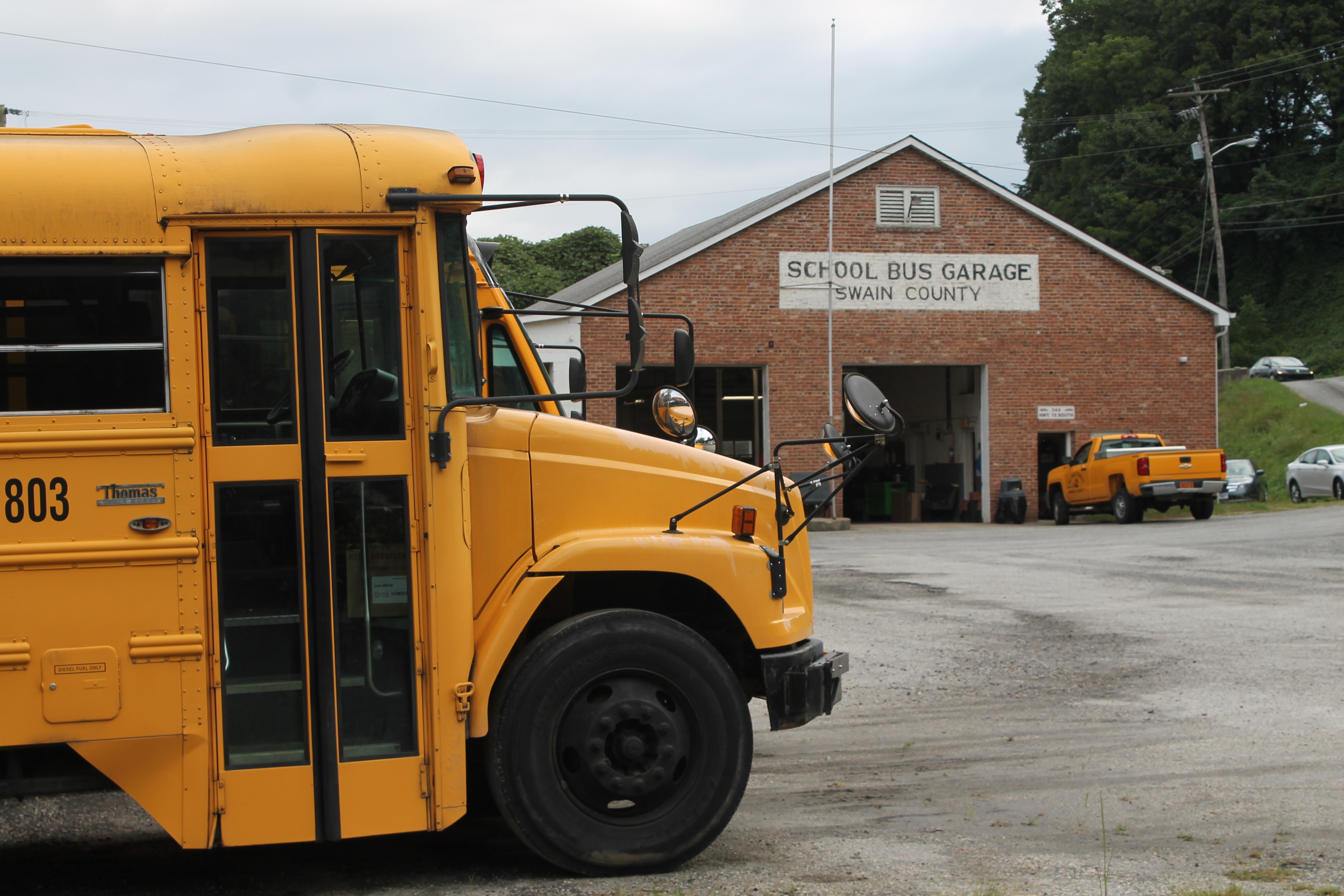 School buses at the bus garage