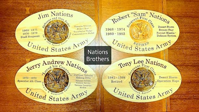 All four brothers honored with a handmade plaque with the United States Army Seal.