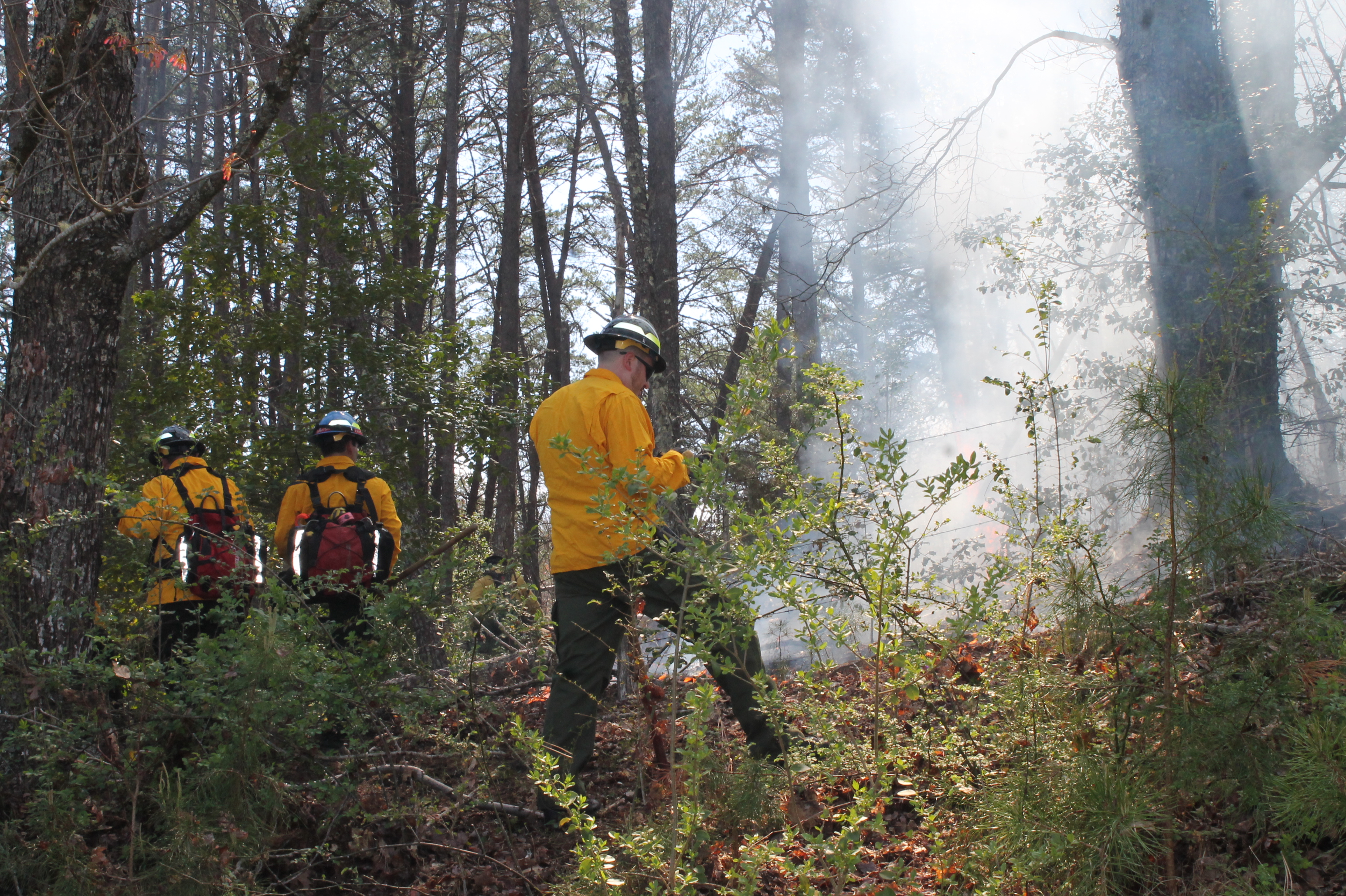 Firefighters spent much of the afternoon on Monday, March 27 fighting a fire in the woods off Cottage Hill Road that started as a controlled burn at a residence.