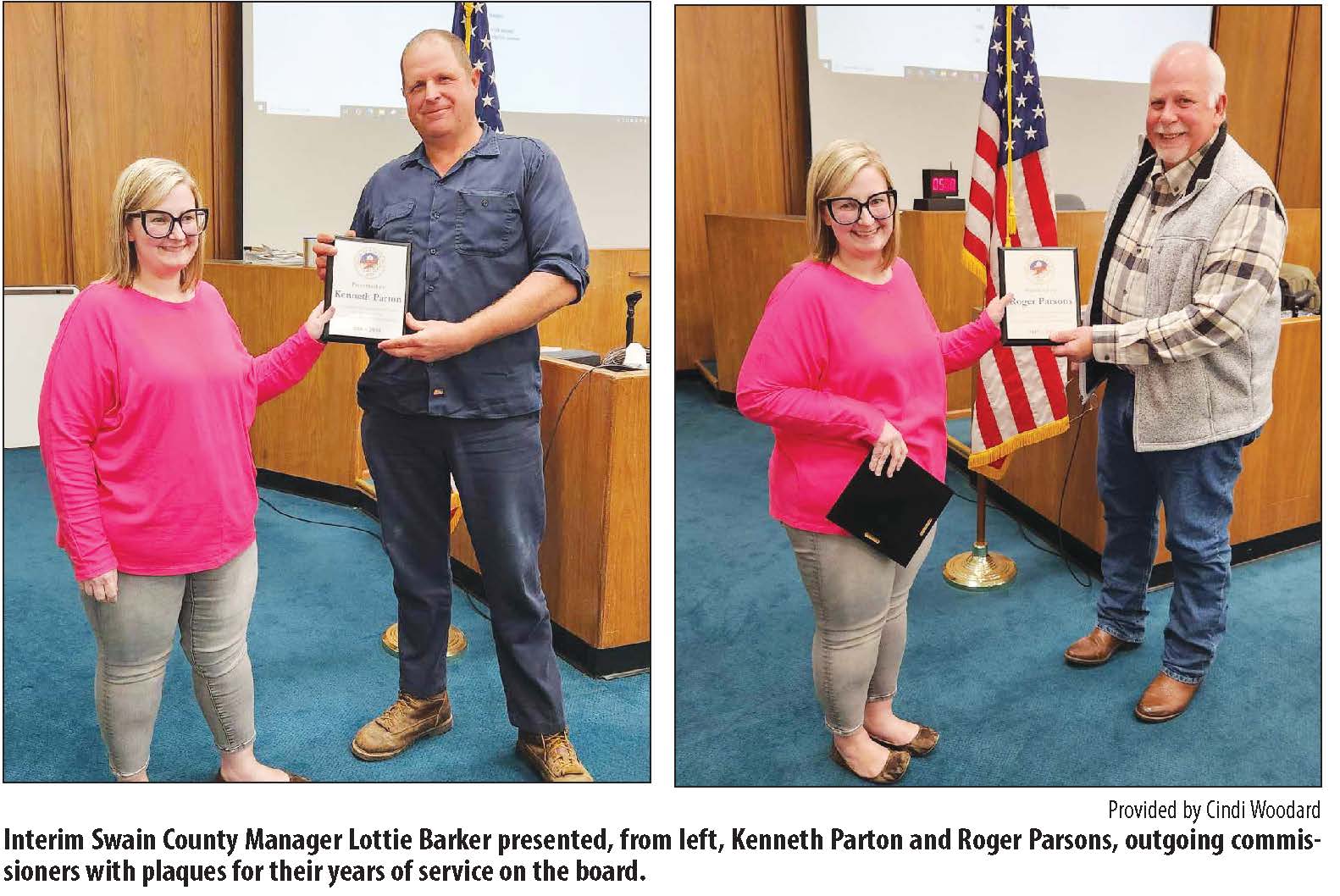 Prior to adjourning, the outgoing commissioners Parton and Parsons were presented with plaques for their service.