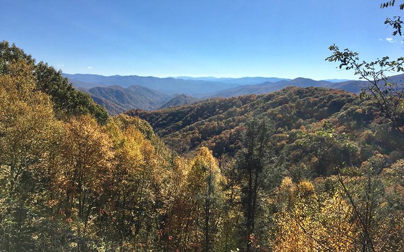 A landscape view with Smokies and fall color