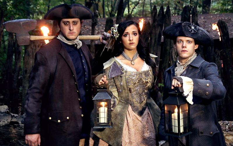 Thad Walker as “Brom Bones,” Sarah Elain as Katrina Van Tassel and Farley Norman as Ichabod Crane