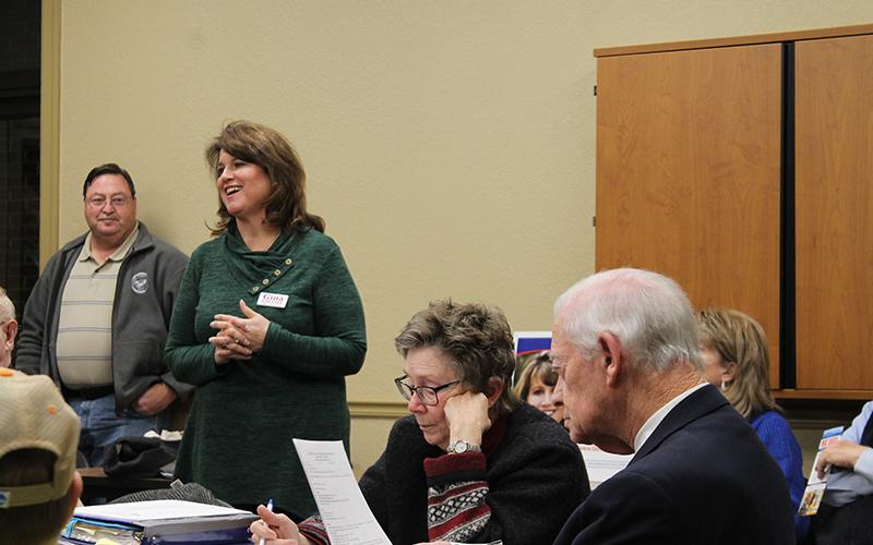 Gina Collias, of Buncombe County, speaks to Swain County Democrats on why she's running for U.S. Congress District 11.