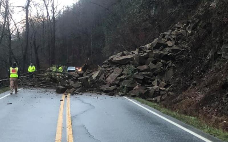 A landslide across 19/74 closed the road Saturday