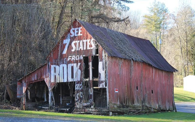 The “Rock City” barn on US 19 in Bryson City- across the road from Bear Hunter’s Campground- is a relic of the past, a symbol of a time when tourists traveled mostly on two-lane highways.