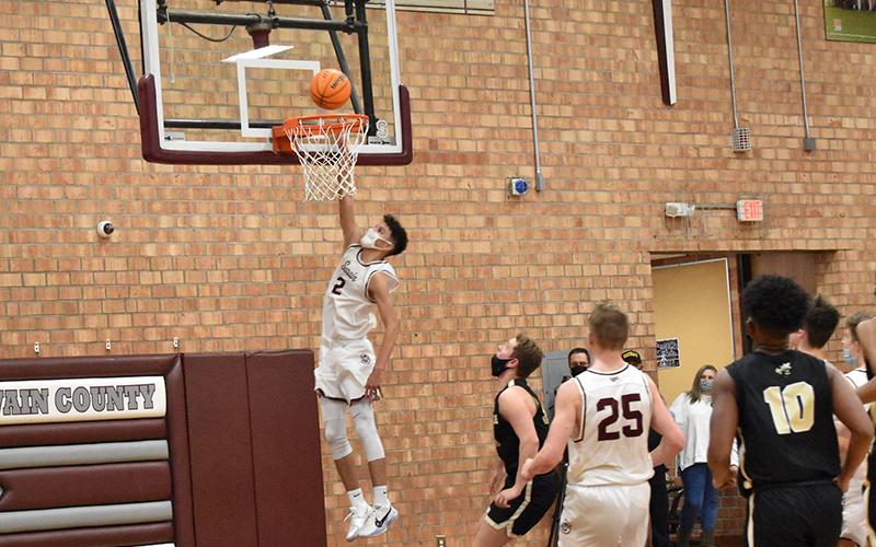 Maroon Devil Judaiah Littlejohn makes a lay up in the home loss against Hayesville.