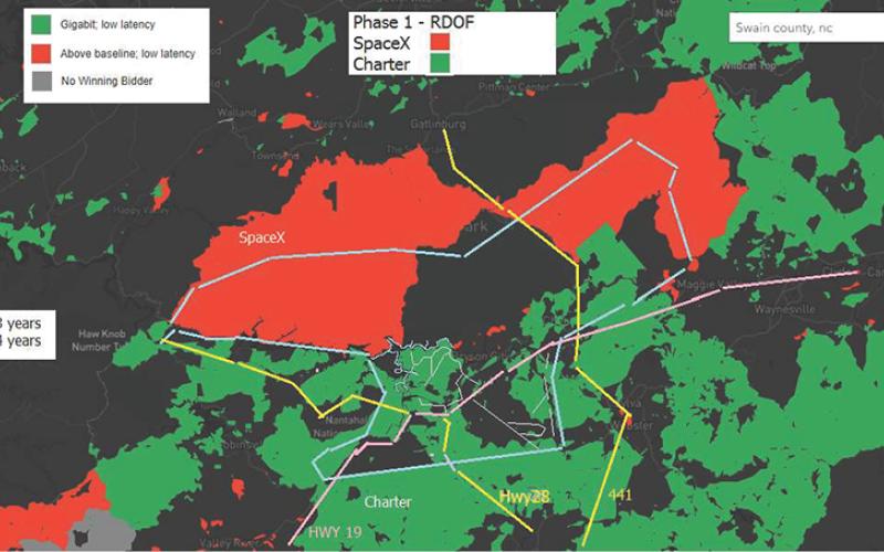 The areas covered by StarLink are in red on this Swain map