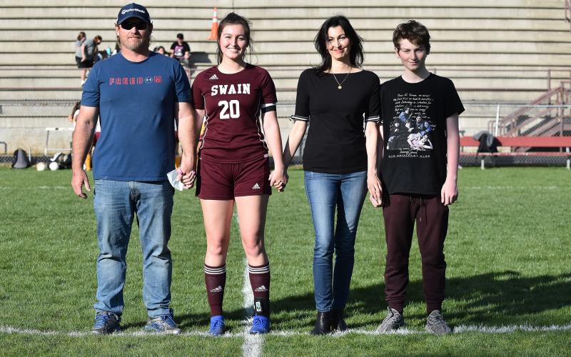 Senior Isabelle Green returned to game play on Monday for Senior Night following an injury at the beginning of the season. She’s pictured with family.