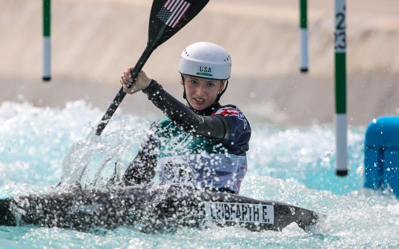 Evy Leibfarth, 17, of Bryson City, paddles in the Tokyo Olympic games.