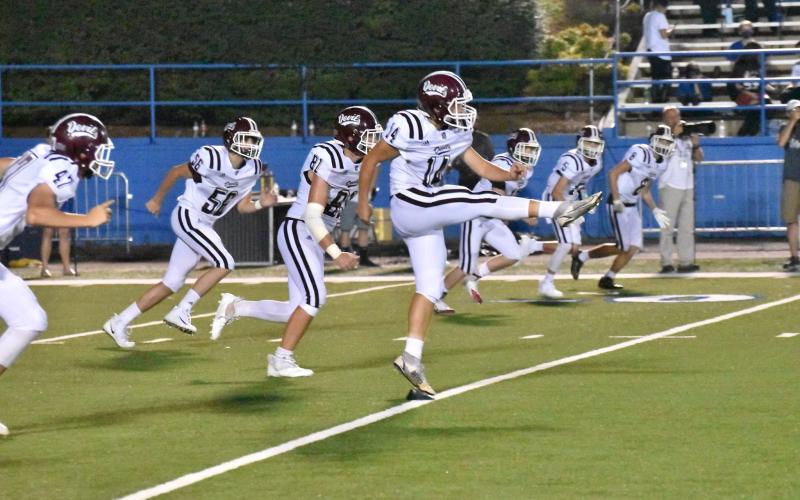 Maroon Devil kicker Gavin Lanning, senior, helped Swain rack up points in the win over Smoky Mountain Friday.