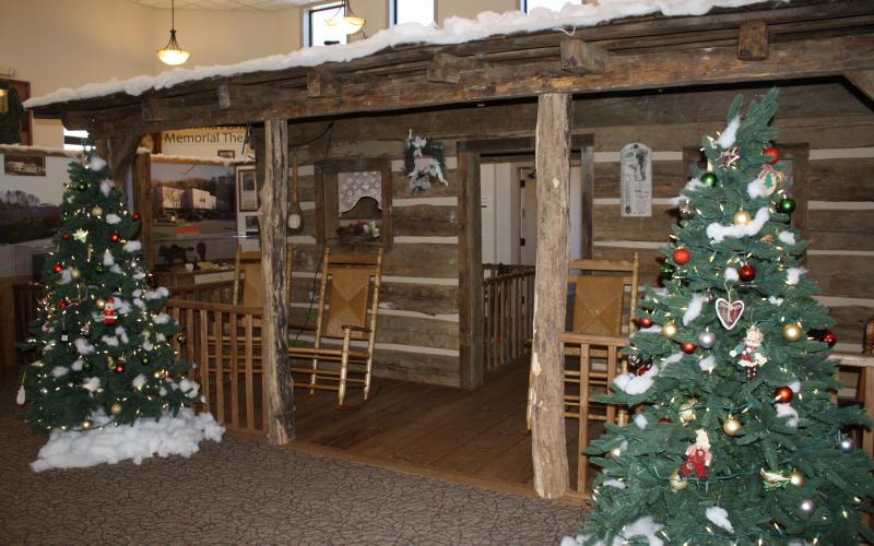 One of the most impressive displays at the Swain County Heritage Museum is the historic log cabin upstairs, which is currently decorated for the Christmas season.
