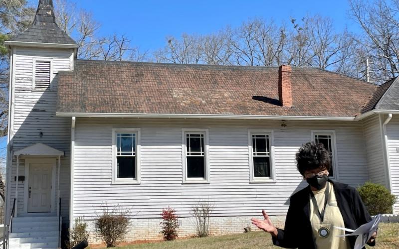 Ann Miller Woodford provides the history of Mt. Zion AME in Cullowhee during Jackson County NAACP WNC African American Heritage Tour this past Saturday.