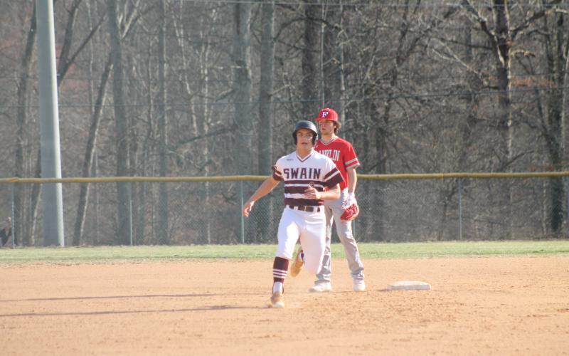 Junior Gabe Lillard ready to steal third base. He had two stolen bases, two runs and three hits for the game on Friday.