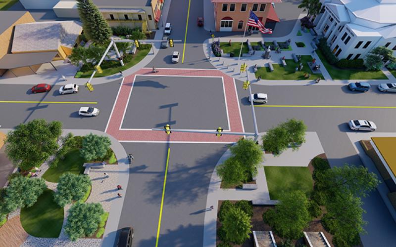 A digital rendering of landscape renovations for Town Square in Bryson City