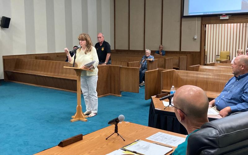 Ellen Pitt speaks at the county commission meeting