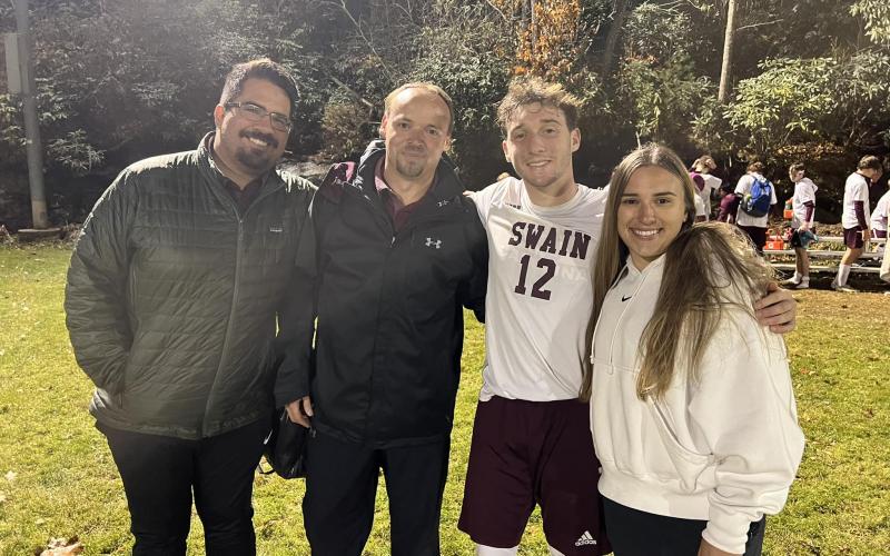 Pictured from left is assistant coach Driver Blythe, head coach Scott Cline, Landon Matz and assistant coach Kyndall Cochran.