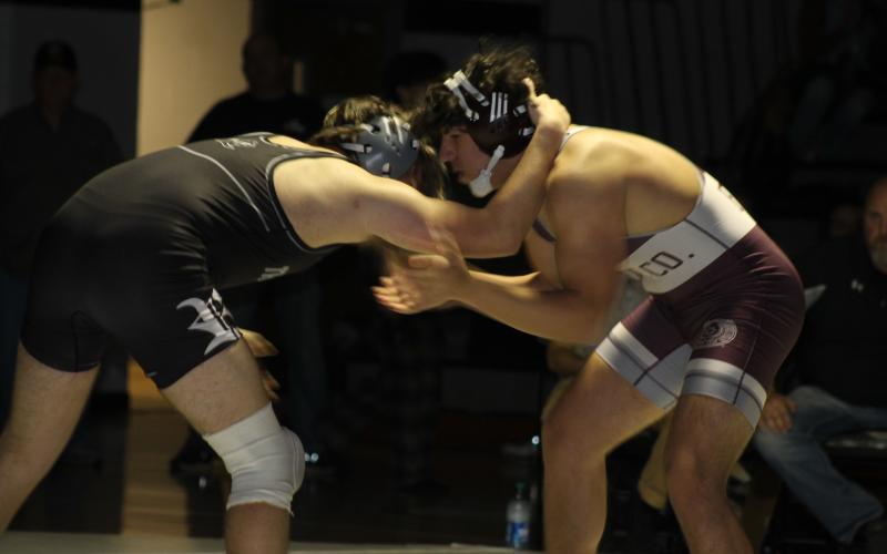 Swain County High's Austin Jenkins goes up against Willie Riddle from Robbinsville, with Riddle coming out on top in the end.