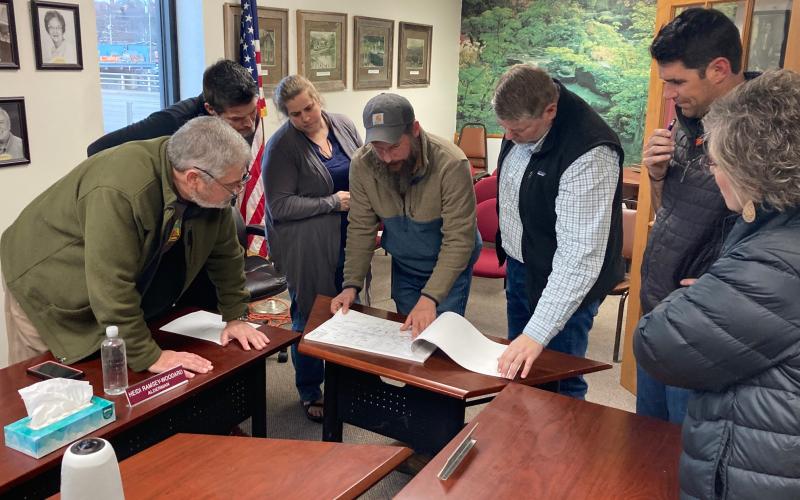 NCDOT engineers show Bryson aldermen the improvement plans.
