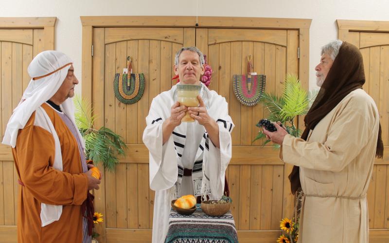 Pictured, from left is Ken Graham as Bartholomew, Pastor Wayne Deckert as Jesus and Ken Jones as Little John, in a preview of the live Last Supper the community is invited to attend and participate in on Thursday, April 6 in the fellowship hall of the Bryson City Methodist Church beginning at 6 p.m.