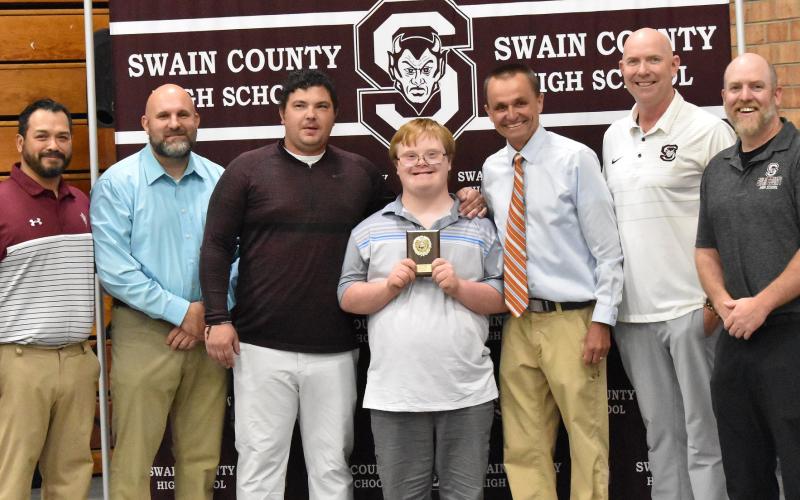 One of the evening’s most exciting moments was when the Coaches of the Health &amp; PE department presnted Nolan Griggs with the Advanced PE award