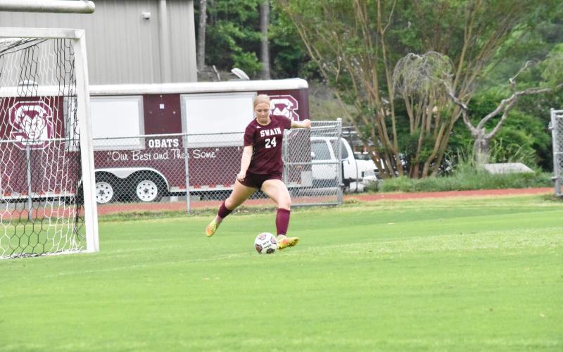 Anna Gray goes in for a kick at the Lady Devils soccer game played on Thursday, May 18. The game was a hard fought one and the Lady Devils only lost to opponents Cornerstone Charter after numerous overtime plays.