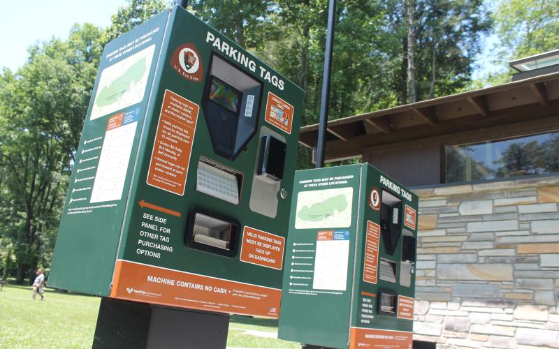 Two kiosks at Deep Creek put in place by the National Park Service let people buy daily or weekly passes to park in the Great Smoky Mountain National Park for longer than 15 minutes.