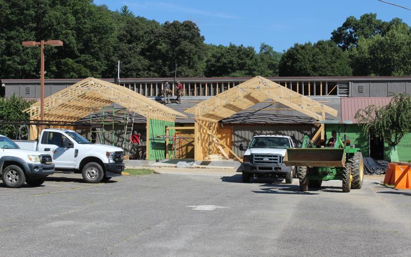 According to Swain County Manager Kevin King, work at the county recreation park pool building is moving along as planned, with tresses set this week. The upgraded space will include new bathrooms and locker rooms, two meeting rooms and even a commercial kitchen and concession stand. Plans are also in the works for a lazy river and huge water slide.