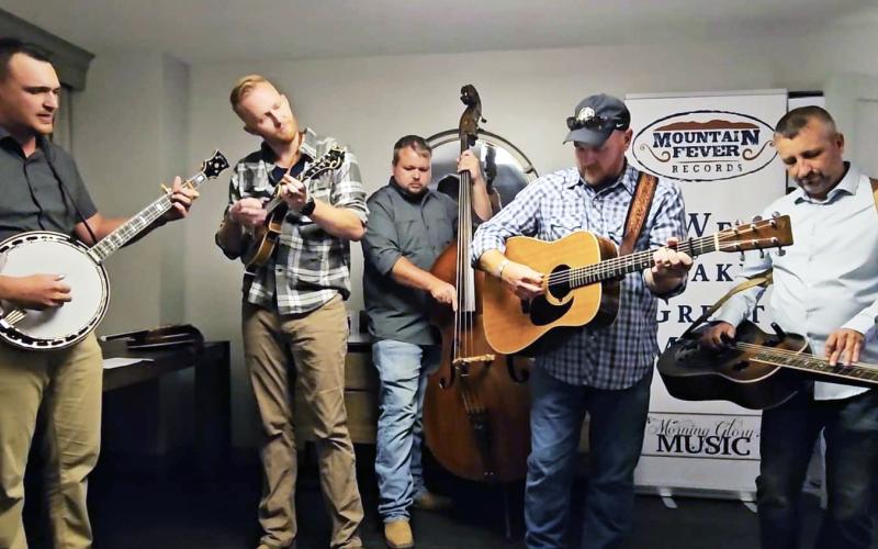 From left: Mikel Laws, BJ Taylor, Tim Williams, Jamie Mason and Kenneth Rymer make up Appalachian Smoke. The band has a new album coming out in early 2024, Laws says.