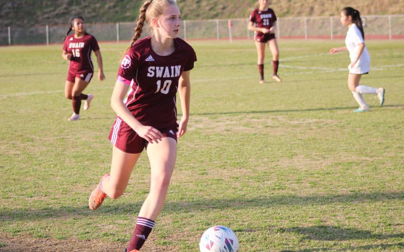 Junior Mya Burrows-Kurr on the move with the ball at the game Thursday, March 21 against Tri-County Early College. The Lady Devils won the game 9-0 when the mercy rule was invoked in the second half.