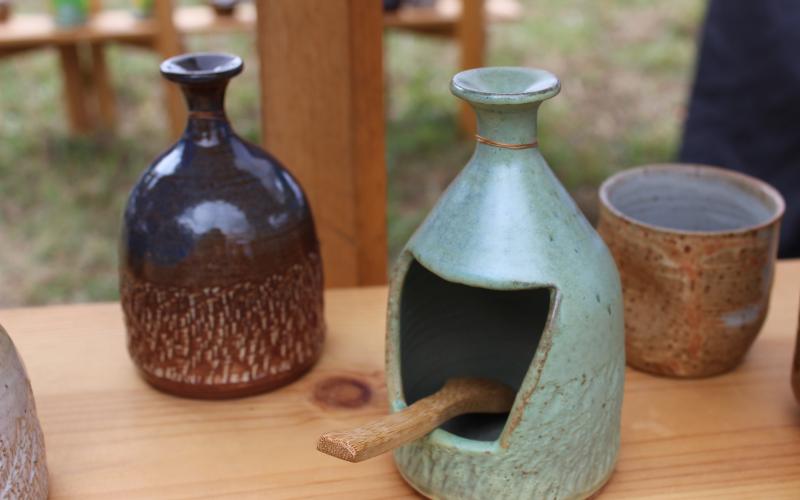 Ronnie Stillwell of Swain County had pottery for sale. Items included a variety of mugs, a horsehair vase and his own version of a salt pig, among others.