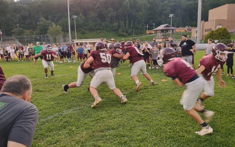 The Maroon Devils had their first night in pads Tuesday as the team prepares for the 2024 season with a 3 on 3 drill.