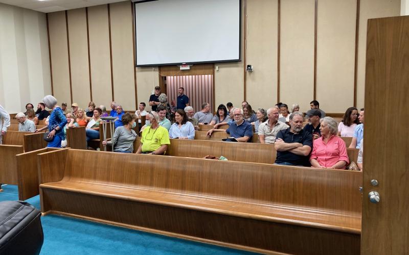 Jessica Webb/SMT A crowd made up mostly of Bryson City business owners filled the seats at Bryson City Town Board of Aldermen meeting to question water and sewer rate increases.