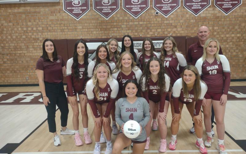 This year’s team is from left, front row, with ball: Izzy Walker; Second row: Addisyn Jenkins, Faith Woodard, Kaley Parker, and Haley Teesateskie; third row: Head Coach Lydia Sale, Gracie Sutton, Mya Adams, and Ariel DeHart; back row: Kinsley Hyatt, Carley Teesateskie, Kennedy Anthony, Rylee Rawls, and Assistant Coach Jeff Marr.