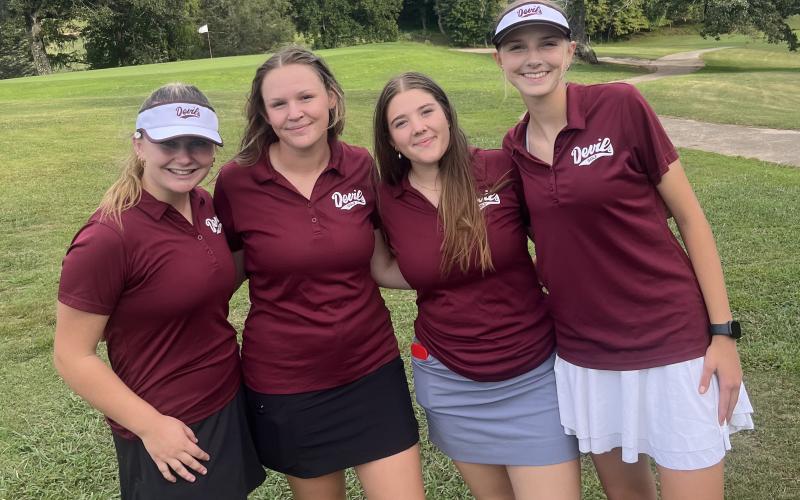 Swain golf seniors Rose Carson, Karena Cline, Lola Collins and Mya Burrows-Kurr are pictured.