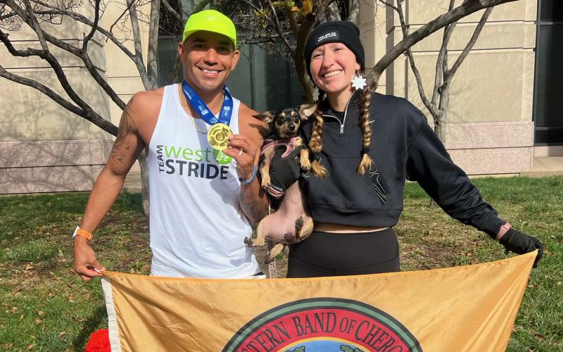 Kallup McCoy II and wife Katelynn Ledford-McCoy are pictured after the Indianapolis Marathon