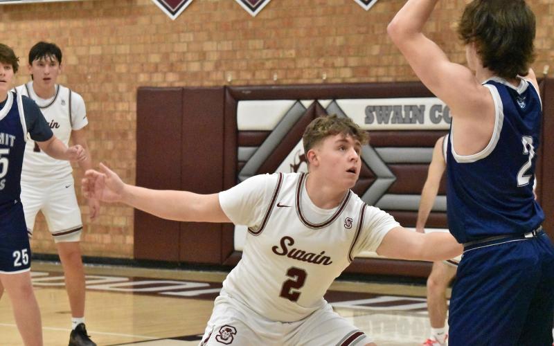 Maroon Devil Rowan Ellis, senior, guards a Bear in the home win last Wednesday.