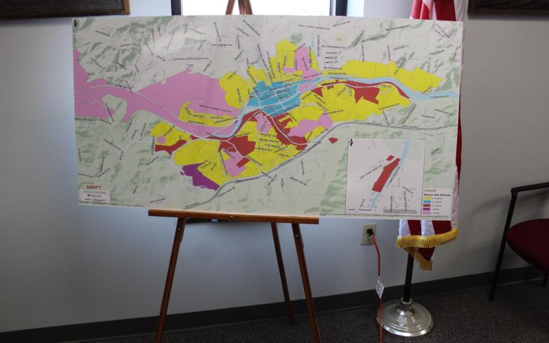 You can view a draft map of Bryson City that designates land parcels into districts as part of a Unified Development Ordinance to be adopted into law by visiting Bryson City Town Hall. Yellow is residential, blue is downtown, red is commercial, purple is industrial and pink is specialty.