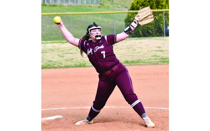 Photo/ Joanna McMahan.  Rylee Rawls pitches against Tuscola on the Lady Devils mound Thursday, March 27, earning her 400th career strikeout.