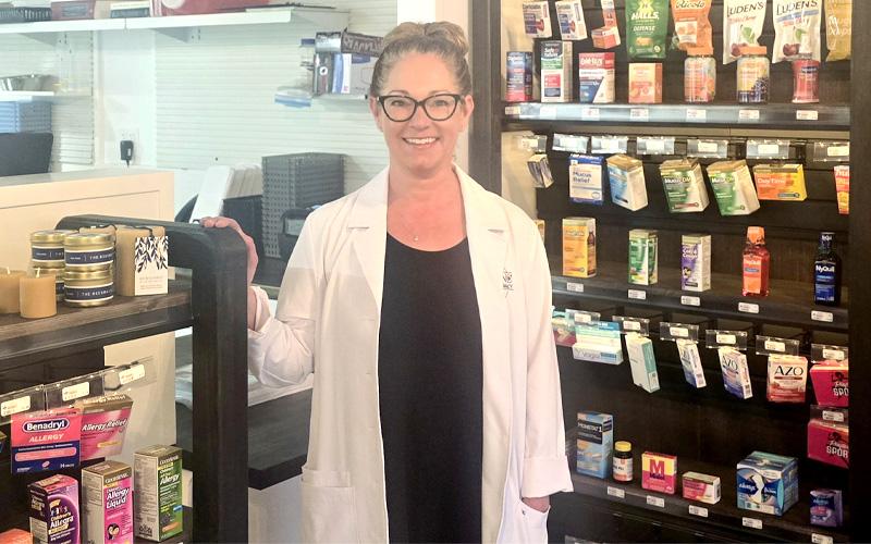 SMT photo/Sara Eisinger.  WNC Pharmacist Erin Kirkpatrick and her husband, Eddie, threw all the money they had into opening the pharmacy on Slope Street Monday, June 16. Kirkpatrick opted to open in Bryson City due to its welcoming community.