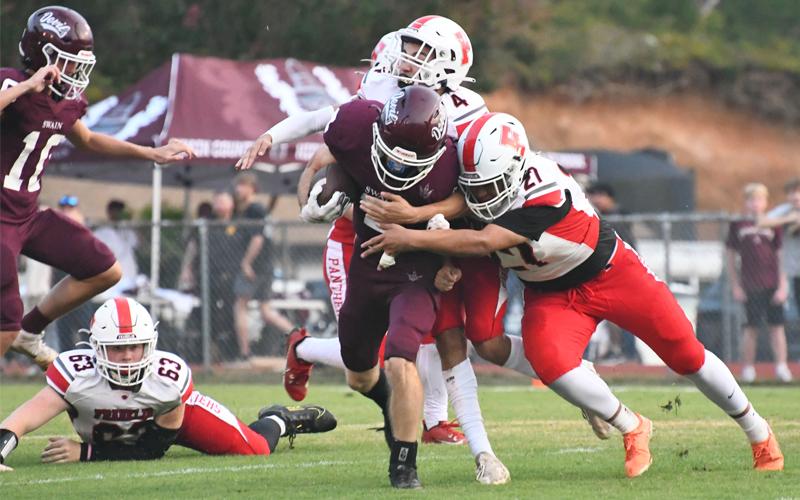 Photo/Joanna McMahan.  Cory Stilwell with one of many punt and kick returns on Boyce Deitz Field Sept. 5. 