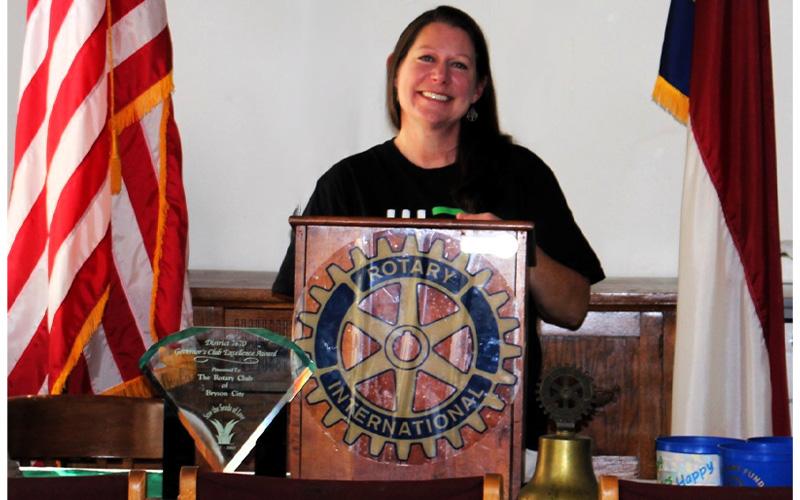 Submitted photo.  Amy Green, program manager BBBS of Swain County and Qualla Boundary, speaks at a Rotary meeting Sept. 11.