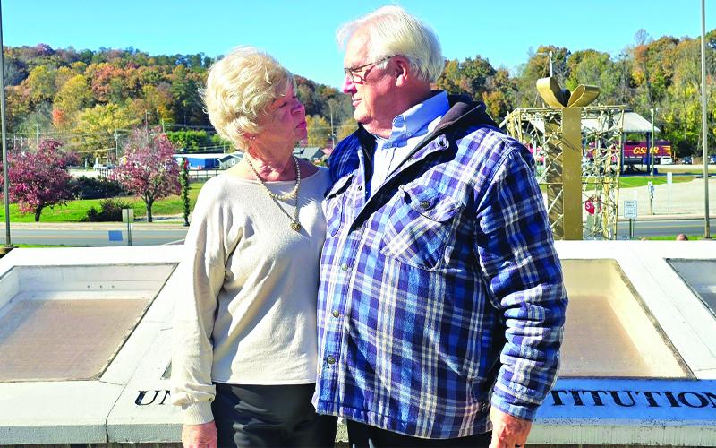 Photo submitted.  US Army Veteran Thomas Hosier of Elgin, South Carolina, and his new bride, Faye Haynes, of Camden, SC, marry at Swain County Court House Monday, Nov. 3. Julia Hunt officiated the Christian ceremony.