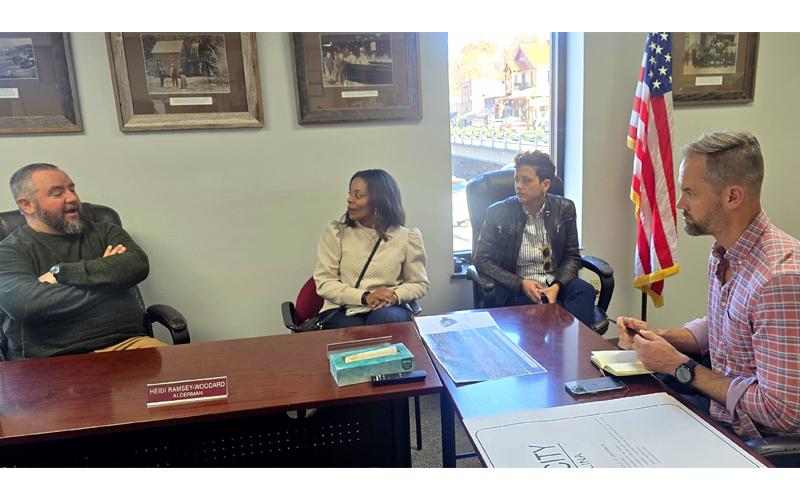 Photo/Sara Eisinger.  Nate Bowe, Town of Bryson City engineer (left to right), Hazel Edmond, director rural engagement and investment rural economic development division, Lyric Thompson and Lee Lilley, North Carolina’s Secretary of Commerce at Bryson City Town Hall Nov. 14.
