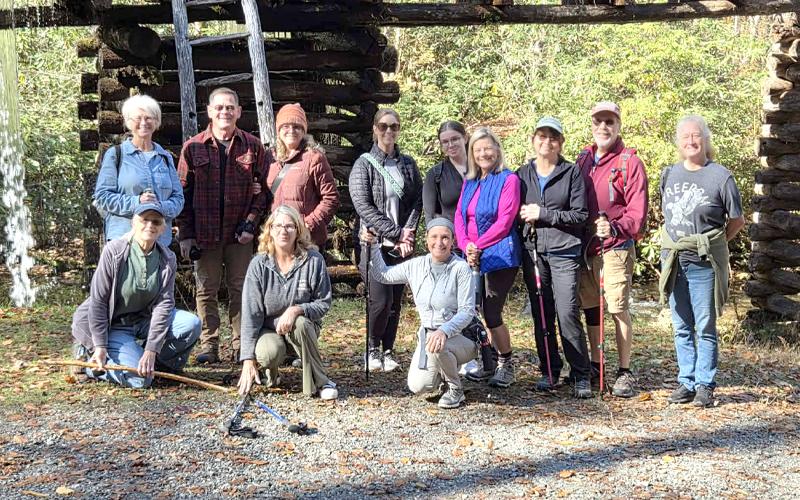 Submitted photo.  Members of Bryson City Friends and Adventure Group, led by Doreen Guma, hike Mingus Mill Trail Nov. 4.