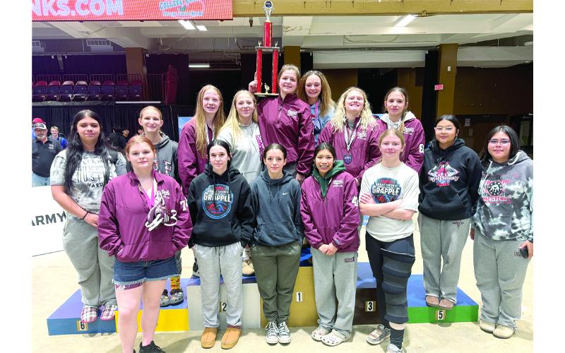 Submitted photos Great Smoky Mountain Grapple Champions Isabella Ponton (front, left to right), Faith West, Chloe Kent, Jany Echeverria, Mattie Brown; (back, left to right) Nevaeh Hughes, Elli Norton, Claire Ball, Makayla Hunt, Asiah Ball, Elaynah Cogdill, Lindsey Faulkenberry, Madison Mashburn, Melyssa Wildcat and Alexis Tranter pose for a photo at Harrah’s Cherokee Center Dec.19.