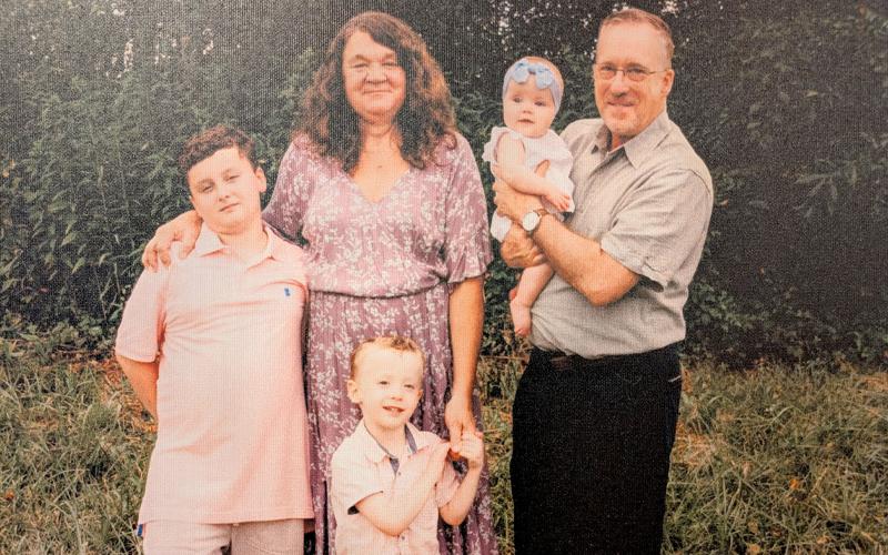 Submitted photo.  Mark and Susan Sale with grandkids Marshall Small (left to right), J.J. and Leah Sale in summer 2025.