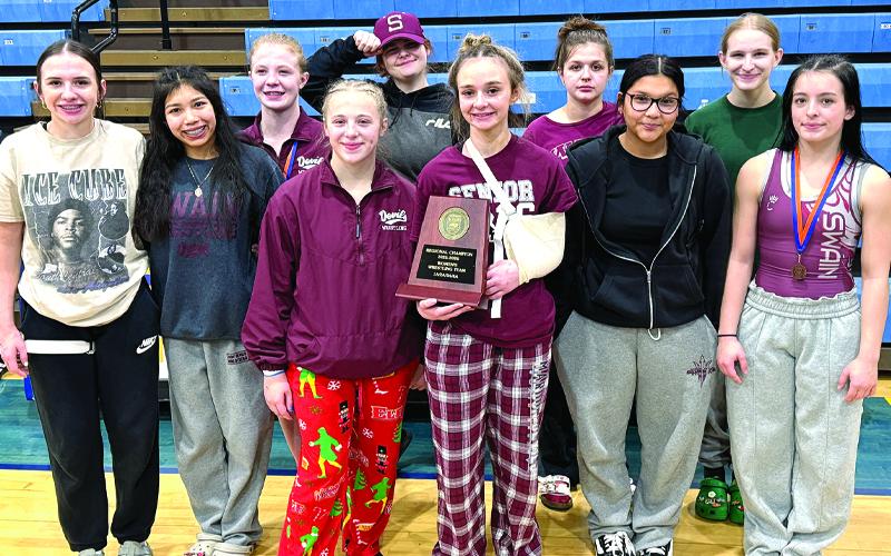 Submitted photo. The Swain Lady Devils snagged the NCHSAA 1A-4A Western Regional Champion title. Five of the Lady Devil wrestlers punched their ticket for the state tournament; qualifiers for state are Jany Echeverria, Chloe Kent, Claire Ball, Madison Mashburn, and Makayla Hunt.